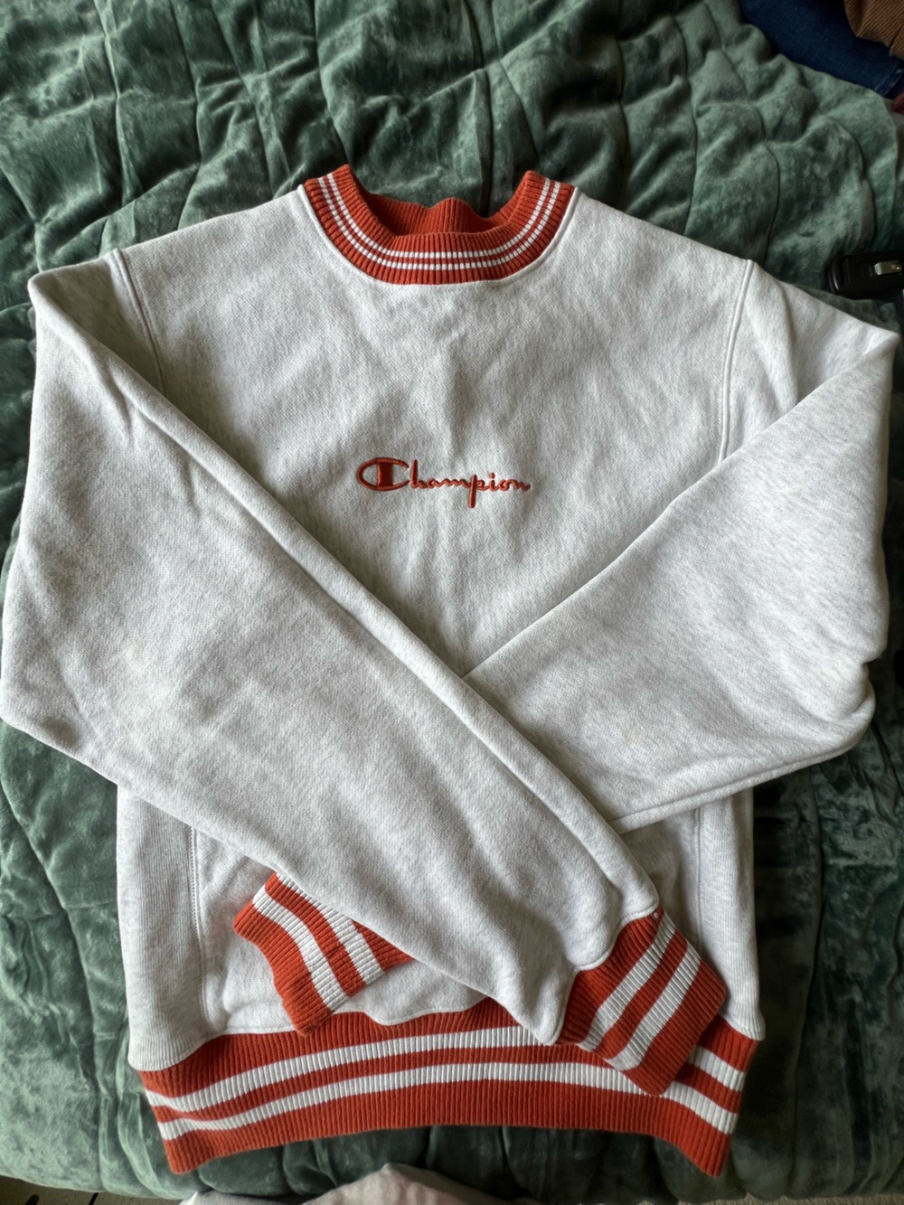 Champion Light Gray Sweatshirt with Orange Logo and Trim